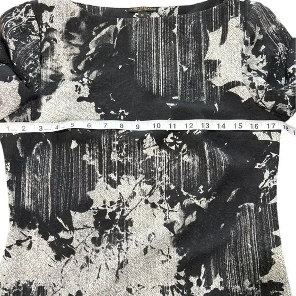 Alberto Makali Women's Size M Top Puff Ruffle Sleeve Black Gray Print - Picture 5 of 7